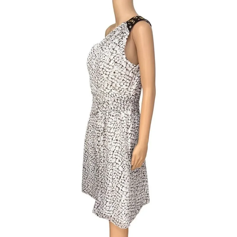 Max & Cleo one shoulder Chiffon Dress Size 12 Lined beaded shoulder detail